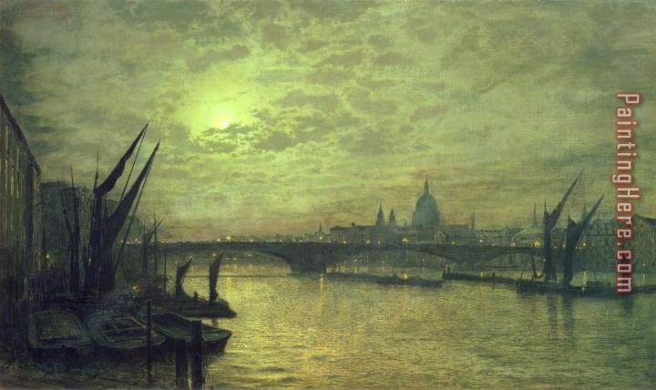 John Atkinson Grimshaw The Thames by Moonlight with Southwark Bridge